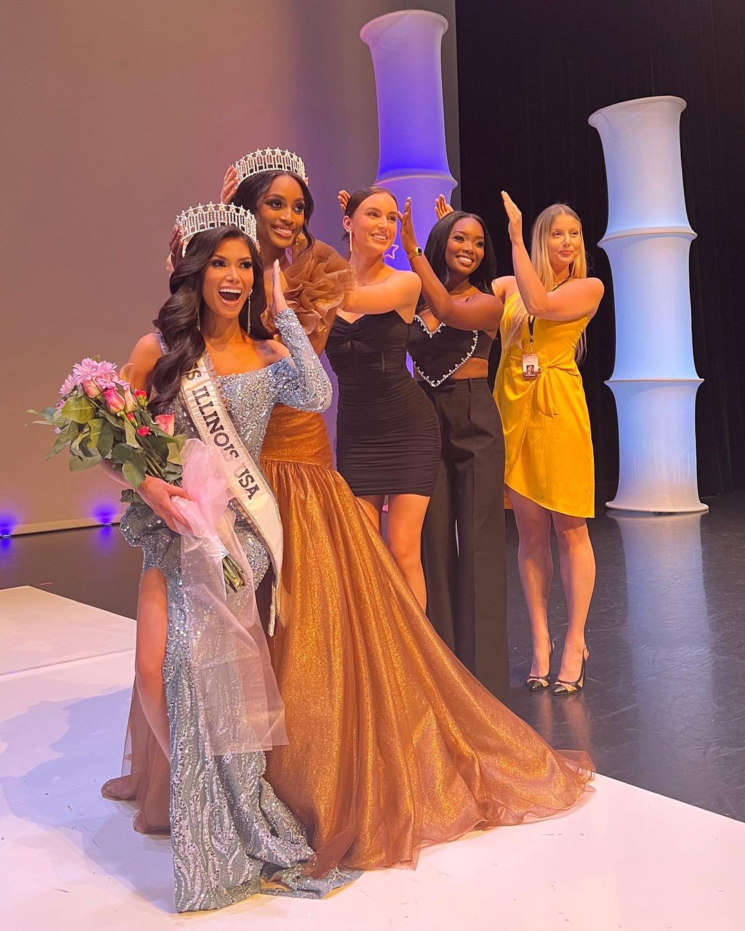 Former titleholders at Miss Illinois USA 2022 • Angel Reyes (2022), Sydni Dion Bennett (2021), Olivia Pura (2020), Whitney Wandland (2017), Renee Wronecki (2015). All five placed at Miss USA.