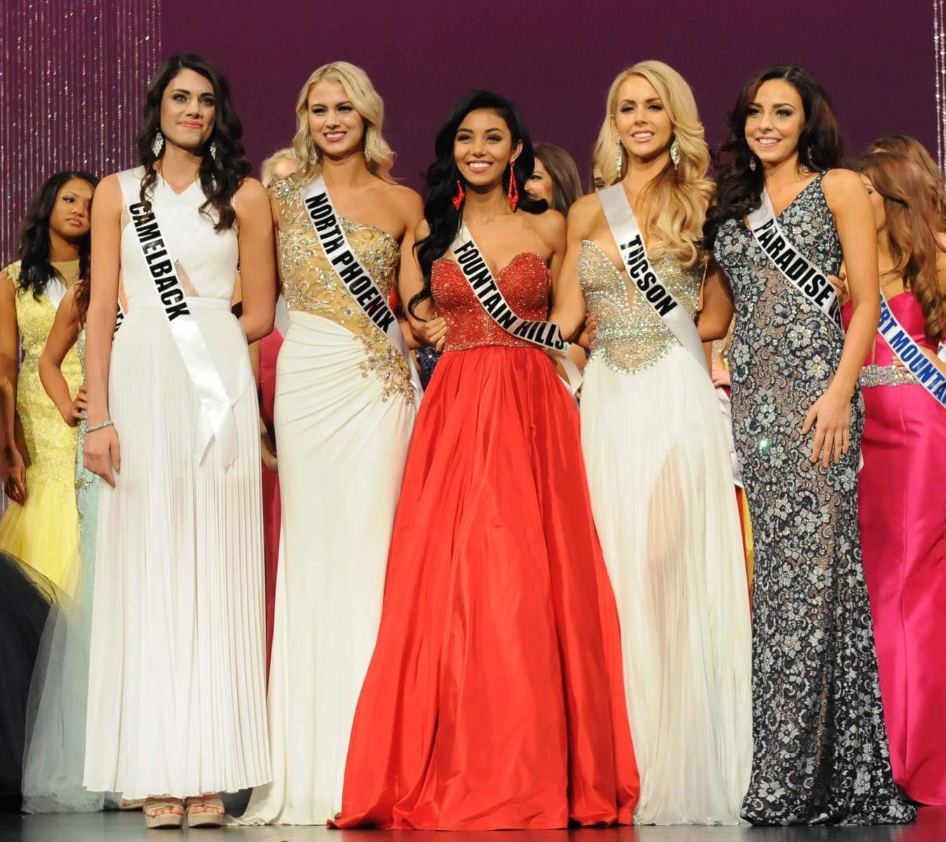 Finalists Paige Pacheco Chelsea Myers, Lexe Richardson, Tommy Lynn Calhoun and Dylan Hendricks wait to find out who has won Miss Arizona USA 2016