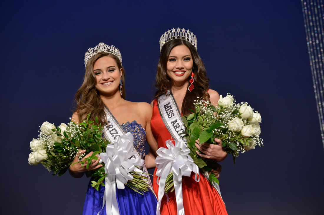 Miss Arizona Teen USA 2015 Neda Danilovic and Miss Arizona USA 2015 Maureen Montagne take their farewell walk at Miss Arizona USA 2016