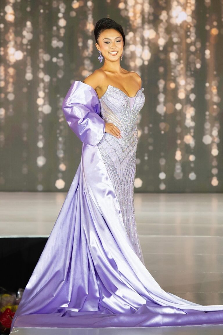 Olivia Tom competes in evening gown at Miss Hawaii Teen USA 2026