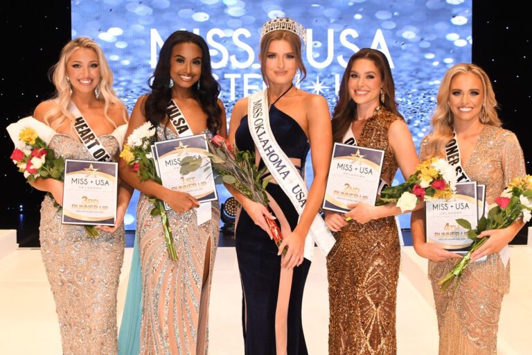 Miss Oklahoma USA 2024 top five •  Kaitlyn Crain (3RU, Brooklynn Douglas (1RU), Danika Christopherson (Miss OK USA), Audrey Katigan (2RU), Blair Noblin (4RU)