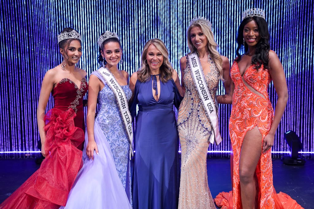Miss Wisconsin Teen USA 2022 Sage Gundelly, Miss Wisconsin Teen USA 2023 Shelby Hohneke, director Denise Heitkamp, Miss Wisconsin USA 2023 Alexis Loomans and Miss Wisconsin USA 2023 Hollis Brown